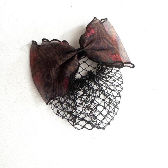Vintage Bow and mesh Bun Cover Hair Pin Beret - Picture 4 of 4